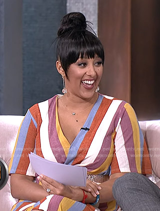 Tamera's multicolored striped wrap dress on The Real