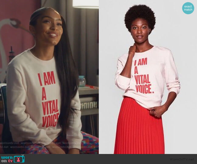 Vital Voices Sweatshirt by Target worn by Zoey Johnson (Yara Shahidi) on Grown-ish