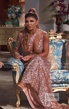 Teresa's sequin cutout gown on The Real Housewives of New Jersey