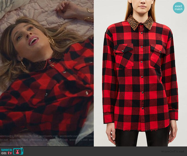 Leopard-collar tartan cotton-flannel shirt by The Kooples worn by Nomi Segal (Emily Arlook) on Grown-ish