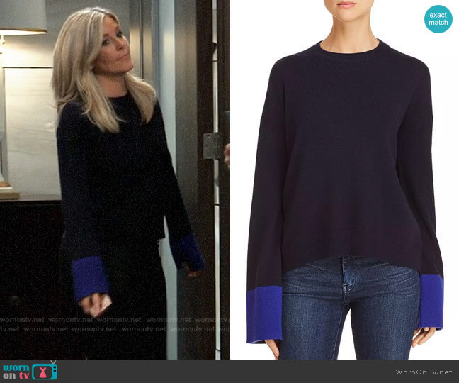 Theory Color-Block Wool & Cashmere Sweater worn by Carly Spencer (Laura Wright) on General Hospital