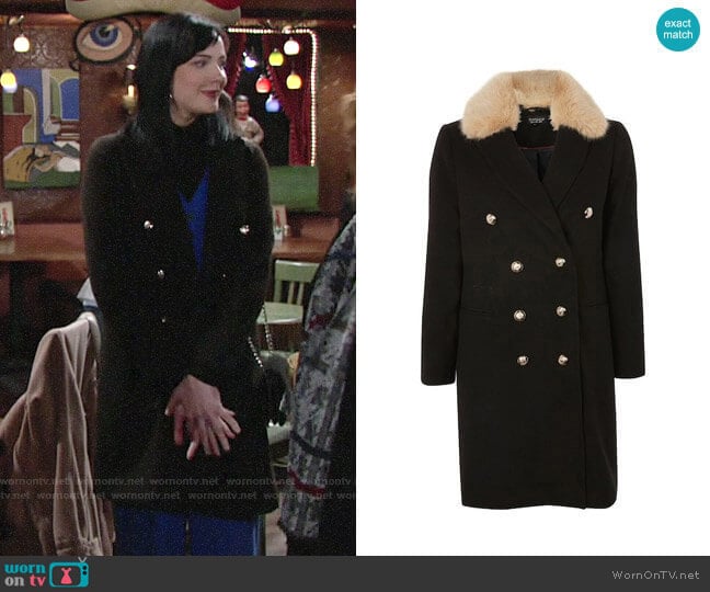 Topshop Nina Faux Fur Collar Double Breasted Coat worn by Tessa Porter (Cait Fairbanks) on The Young & the Restless