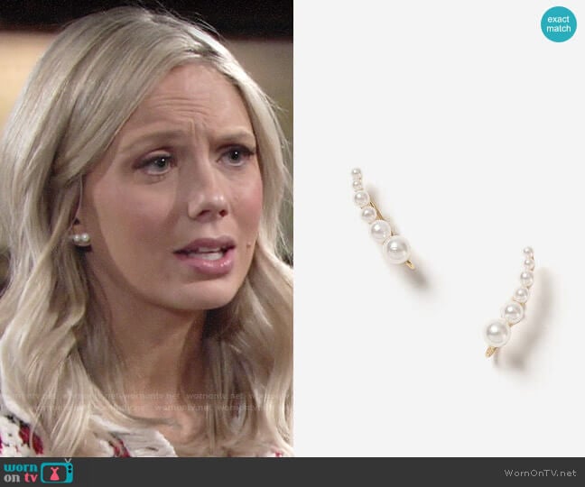 Topshop Pearl Ear Climbers worn by Abby Newman (Melissa Ordway) on The Young & the Restless