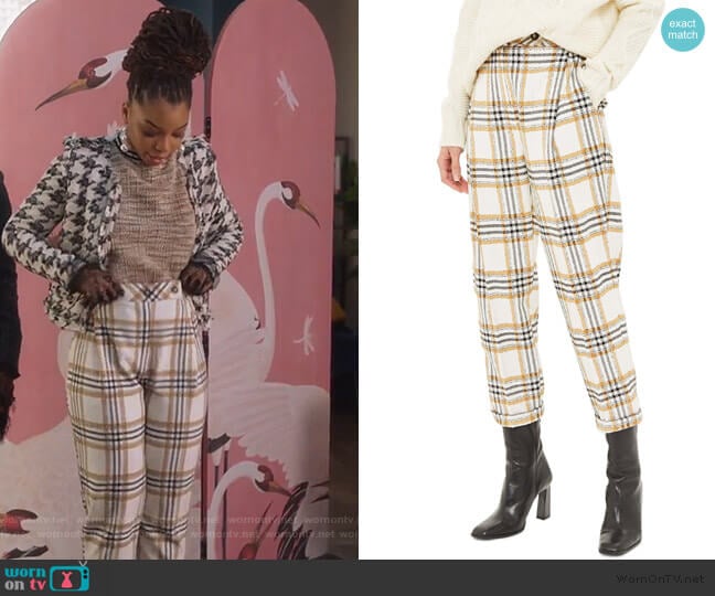 Three Button Tapered Trousers by Topshop worn by Jazlyn Forster (Chloe Bailey) on Grown-ish