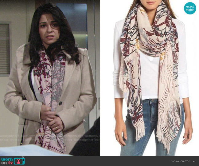 Treasure & Bond Foliage Forest Fringe Scarf  worn by Mia Rosales (Noemi Gonzalez) on The Young & the Restless