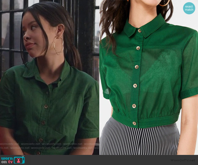 Lafayette Button-Down Crop Top by Urban Outfitters worn by Mariana Foster (Cierra Ramirez) on Good Trouble