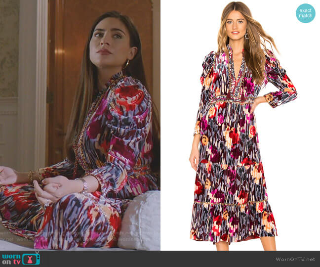 WornOnTV: Cristal’s printed v-neck dress on Dynasty | Daniella Alonso ...