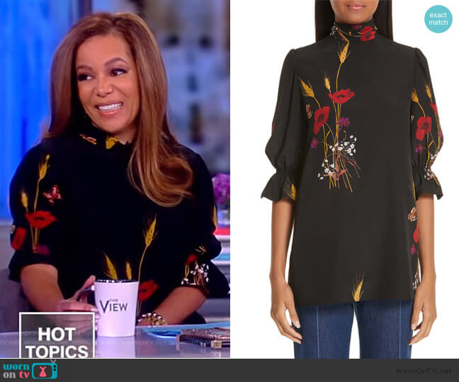 Floral Meadow Print Silk Crêpe de Chine Blouse by Valentino worn by Sunny Hostin  on The View