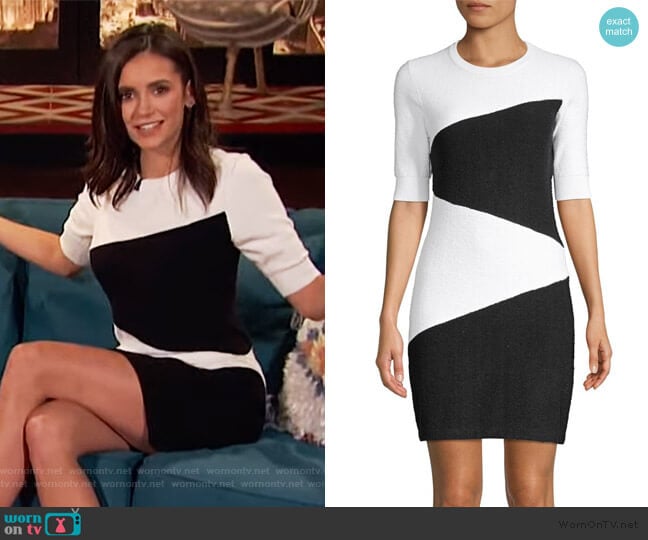  Colorblock Sweater Dress by Victor Glemaud worn by Nina Dobrev on Busy Tonight worn by Nina Dobrev on Busy Tonight