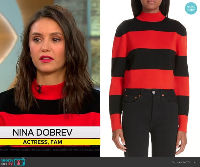 Stripe Wool Sweater by Victor Glemaud worn by Nina Dobrev on CBS This Morning