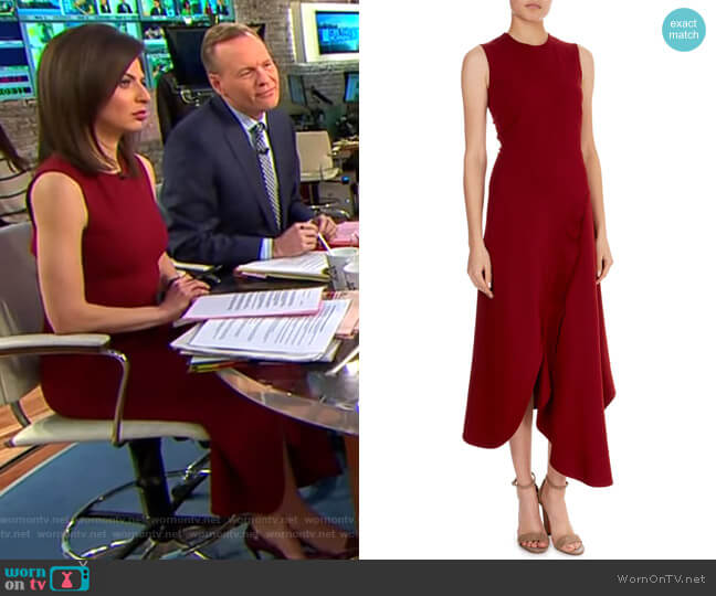 Asymmetric-Wave Hem Midi Dress by Victoria Beckham worn by Bianna Golodryga on CBS Mornings