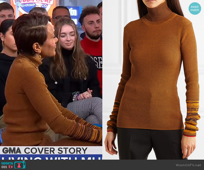 Cotton-Blend Turtleneck Sweater by Victoria Beckham worn by Robin Roberts  on Good Morning America