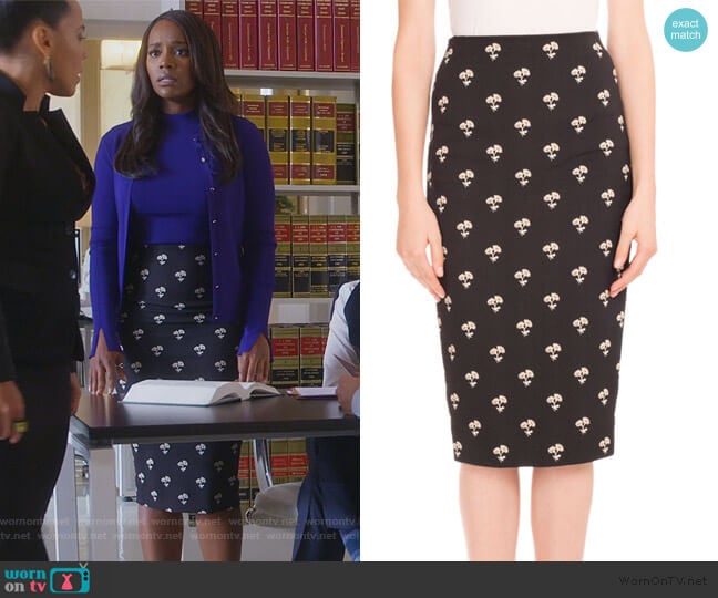 Floral-Print Pencil Skirt by Victoria Beckham worn by Michaela Pratt (Aja Naomi King) on How to Get Away with Murder