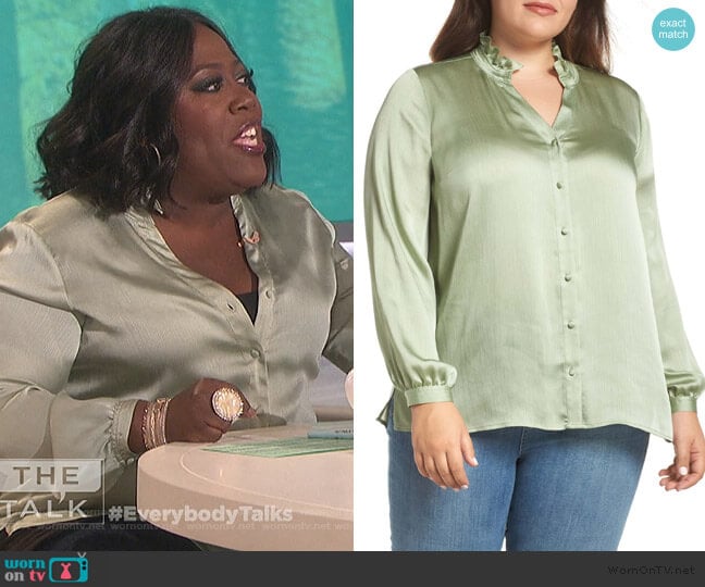 Ruffle Neck Blouse by Vince Camuto worn by Sheryl Underwood on The Talk