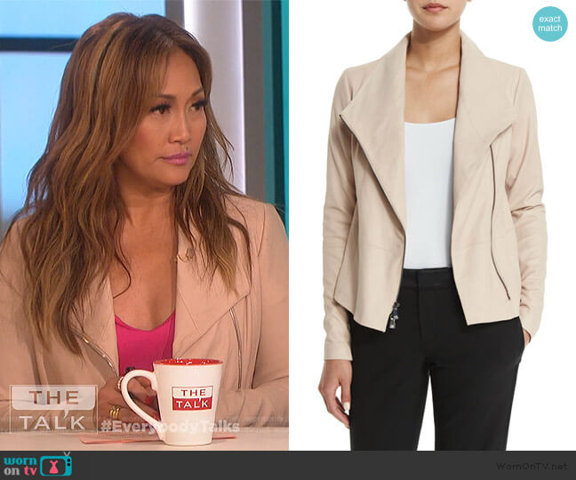 Leather Scuba Jacket by Vince worn by Carrie Inaba on The Talk