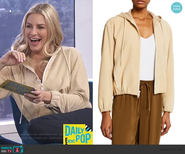 Zip-Front Suede Hoodie by Vince worn by Morgan Stewart on E! News