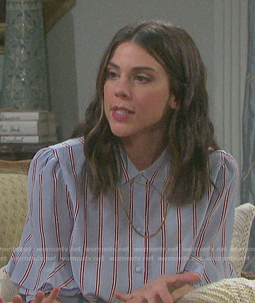 Abby's blue striped ruffle-trim shirt on Days of our Lives