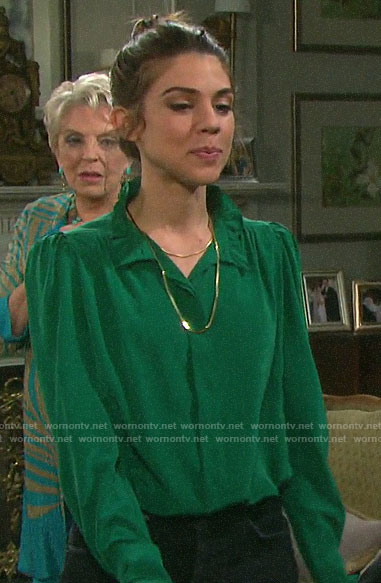 Abigail's green ruffled neck blouse on Days of our Lives