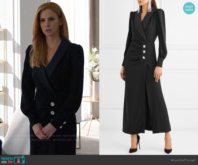 Alessandra Rich Hollywood crystal-embellished crepe and satin maxi dress worn by Donna Paulsen (Sarah Rafferty) on Suits