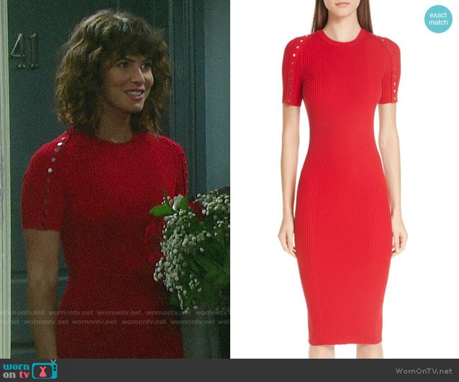 Alexander Wang Snap Sleeve Body-Con Midi Dress worn by Sarah Horton (Linsey Godfrey) on Days of our Lives