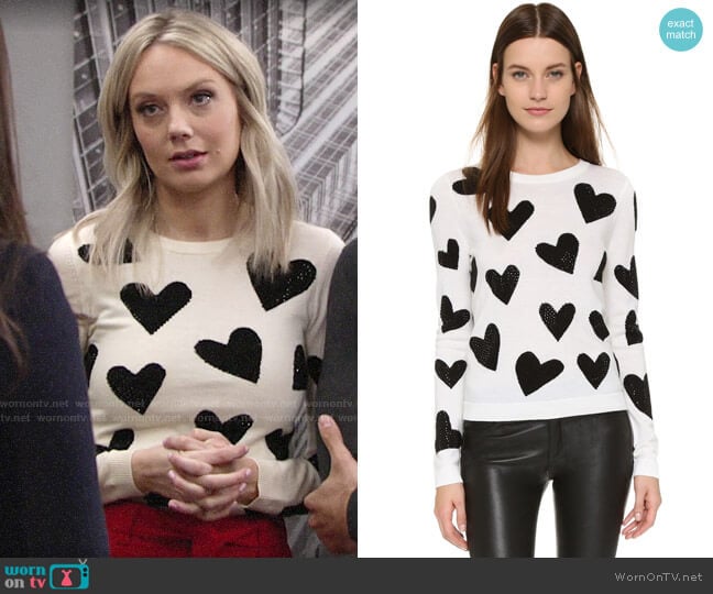 Alice + Olivia Carey Hearts Sweater worn by Abby Newman (Melissa Ordway) on The Young and the Restless