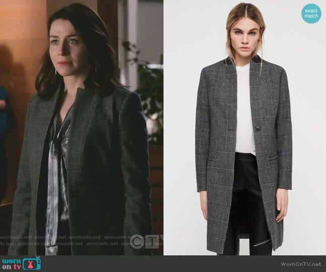 Leni Coat by All Saints worn by Amelia Shepherd (Caterina Scorsone) on Greys Anatomy