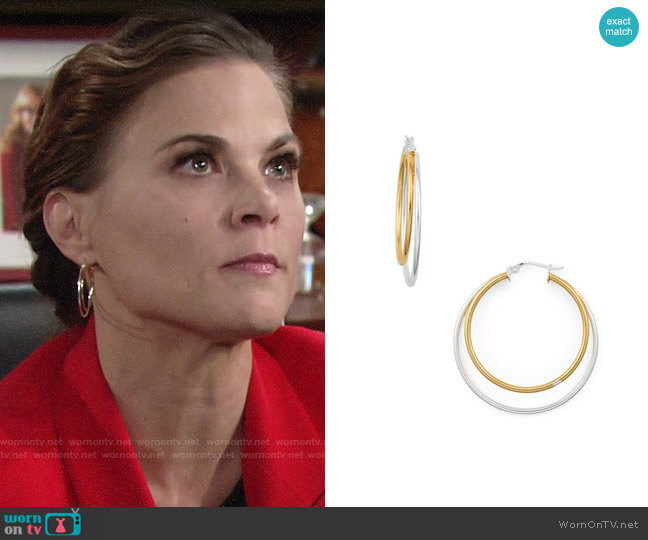 Aqua Double Hoop Earrings worn by Phyllis Newman (Gina Tognoni) on The Young & the Restless