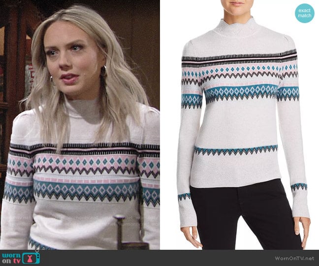 Aqua Scalloped Fair Isle Cashmere Sweater worn by Abby Newman (Melissa Ordway) on The Young and the Restless