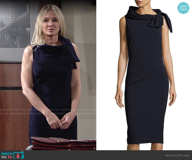 Badgley Mischka Sleeveless Tie-Neck Dress worn by Sharon Newman (Sharon Case) on The Young and the Restless