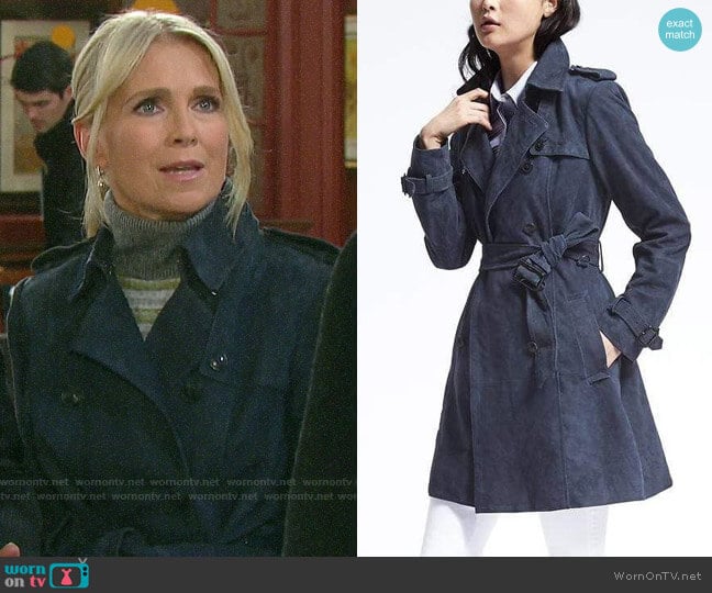 Banana Republic Classic Suede Trench worn by Jennifer Horton (Melissa Reeves) on Days of our Lives