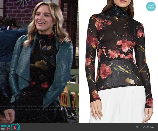 Bcbgmaxazria Floral-Print Turtleneck Top worn by Summer Newman (Hunter King) on The Young and the Restless