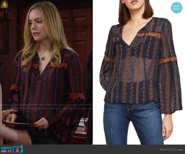 Bcbgmaxazria Canyon Floral Embroidered Top worn by Hope Logan (Annika Noelle) on The Bold and the Beautiful