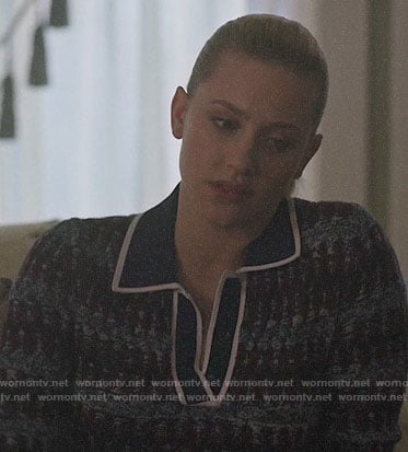 Betty’s blue patterned polo sweater on Riverdale