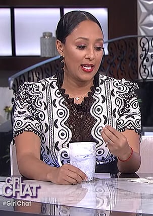 Tamera’s black and white lace dress on The Real