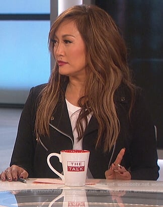 Carrie’s black moto jacket on The Talk