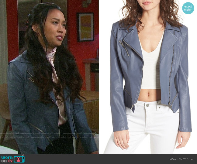 Blank NYC Faux Leather Moto Jacket worn by Haley Chen (Thia Megia) on Days of our Lives