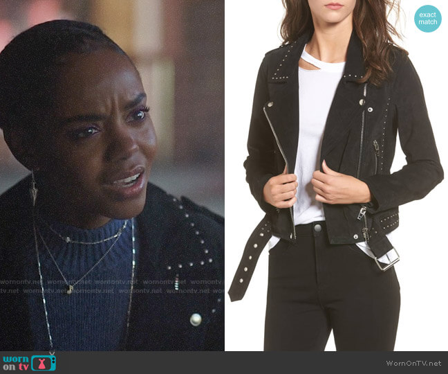 Blank NYC Studded Suede Moto Jacket worn by Josie McCoy (Ashleigh Murray) on Riverdale