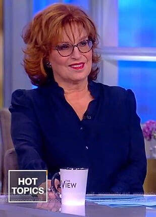 Joy’s navy ruffle neck blouse on The View