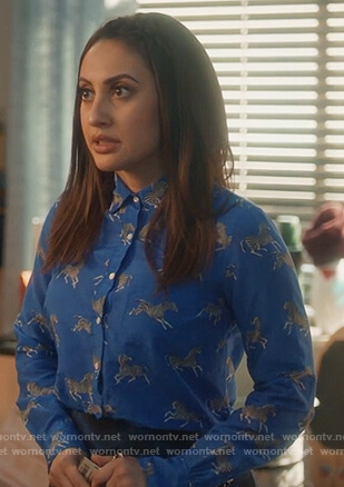 Ana's blue zebra print shirt on Grown-ish
