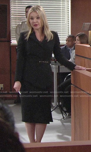 Brittany’s black belted peplum jacket on The Young and the Restless