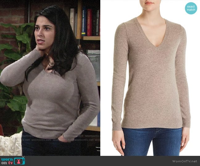 C by Bloomingdales V-Neck Cashmere Sweater worn by Mia Rosales (Noemi Gonzalez) on The Young and the Restless