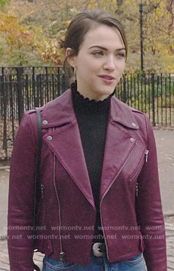 Cara's magenta leather jacket on God Friended Me
