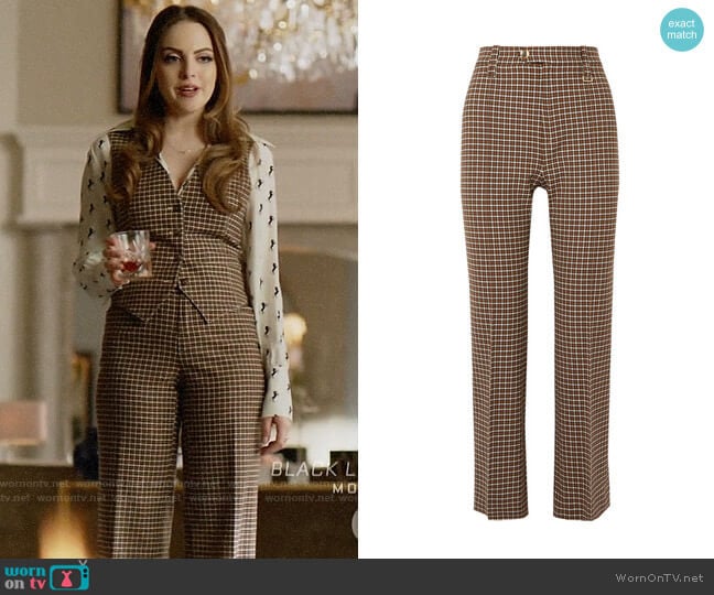 Chloe Belted Cropped checked woven straight-leg pants worn by Fallon Carrington (Elizabeth Gillies) on Dynasty