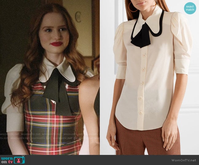 Chloe Two-tone silk crepe de chine blouse worn by Cheryl Blossom (Madelaine Petsch) on Riverdale