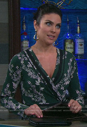Chloe’s dark green floral wrap dress on Days of our Lives