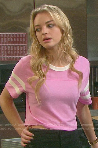 Claire’s pink cropped varsity tee on Days of our Lives
