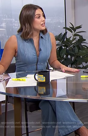 Carissa’s sleeveless denim jumpsuit on E! News Daily Pop