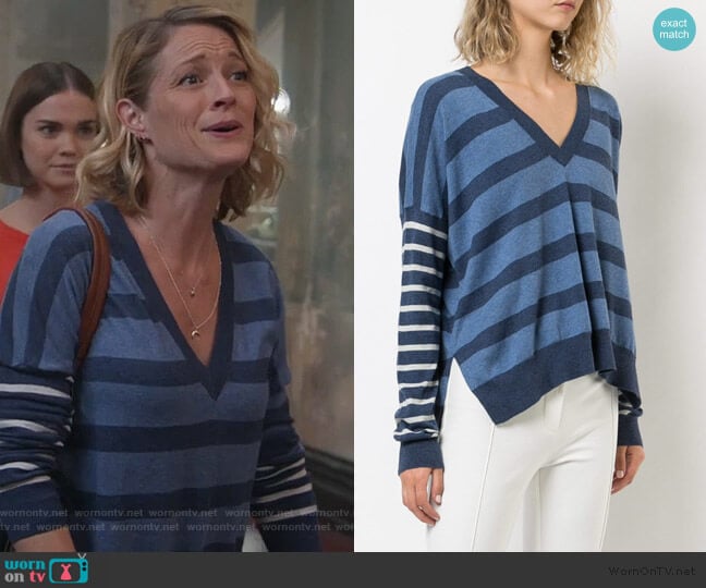 Striped V-Neck Pullover by Derek Lam 10 Crosby worn by Teri Polo on Good Trouble