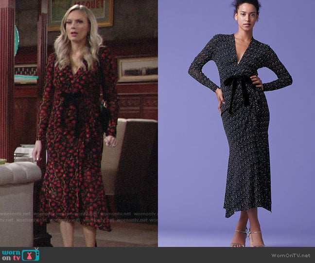 Diane von Furstenberg Crystal Dress in Dragon Berry worn by Abby Newman (Melissa Ordway) on The Young and the Restless