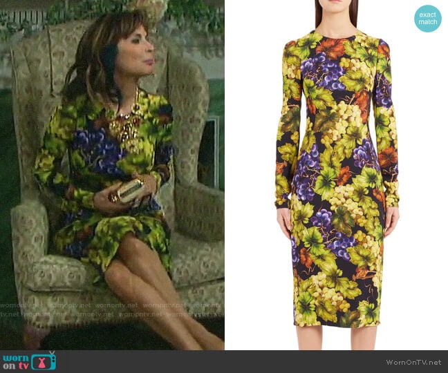 Dolce & Gabbana Grape Print Cady Body-Con Dress worn by Kate Roberts (Lauren Koslow) on Days of our Lives